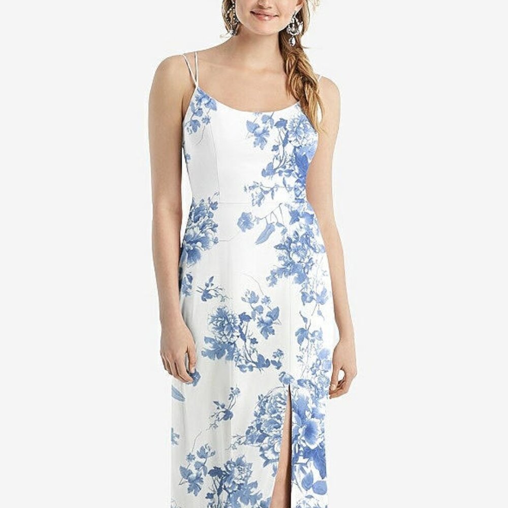 After Six White Maxi Dress with Blue Floral Print